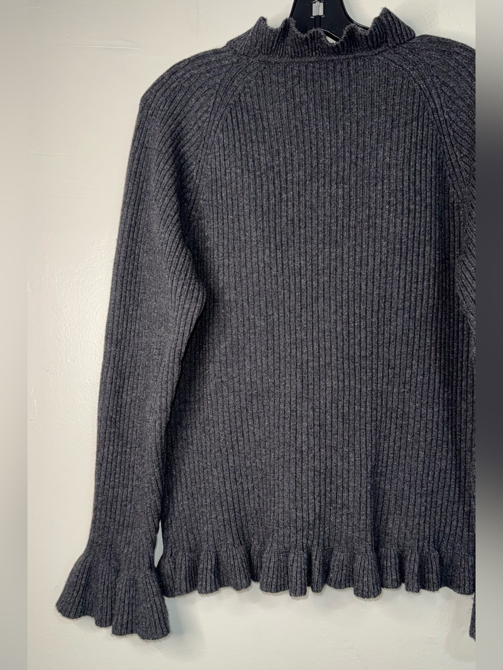 Lafayette 148 New York Charcoal Ruffle-Trim Knit Cardigan - Picture 8 of 10